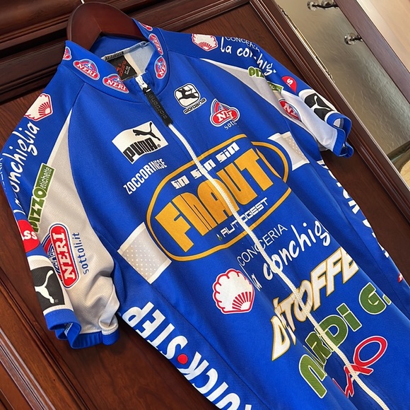 Puma Finauto Rare Multicolored Royal Blue Biker Rear Pocketed Racing Shirt! - Picture 5 of 8